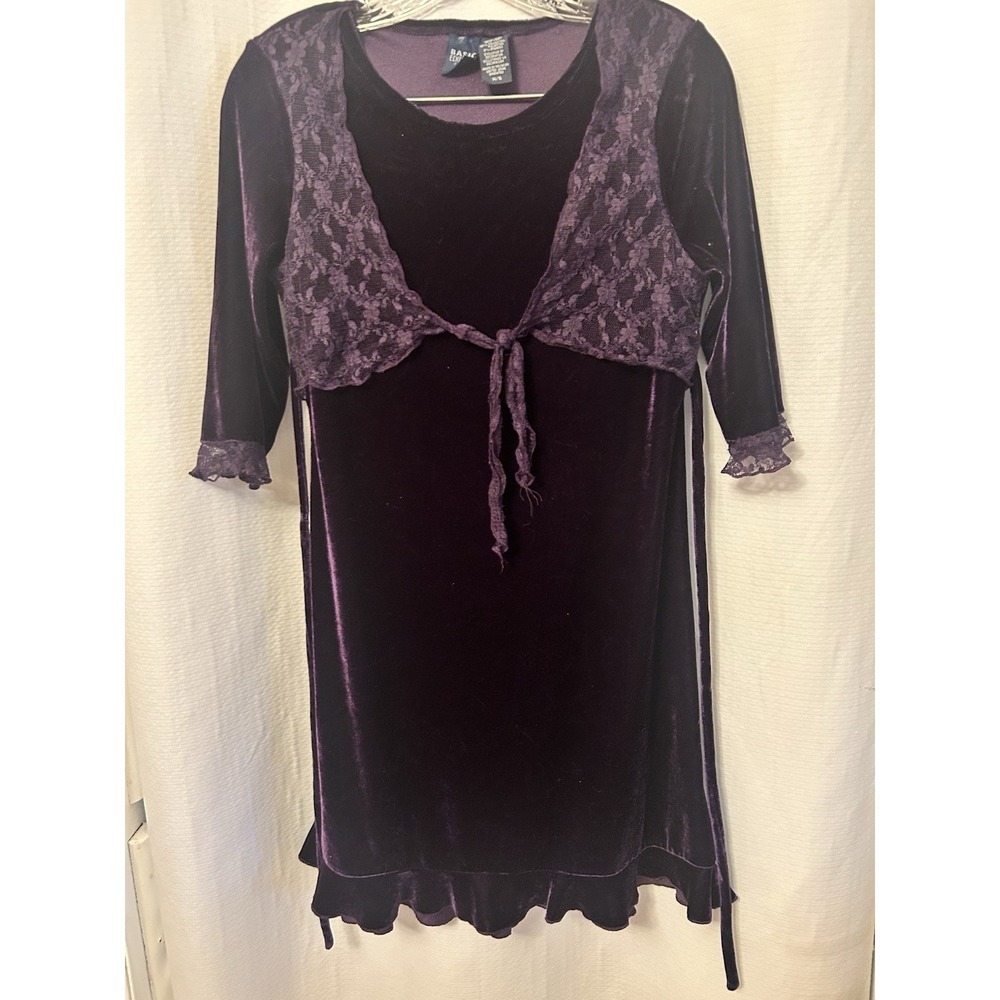 VTG Y2K Purple Long Sleeve Velvet Dress Tie Back Whimsigoth Boho